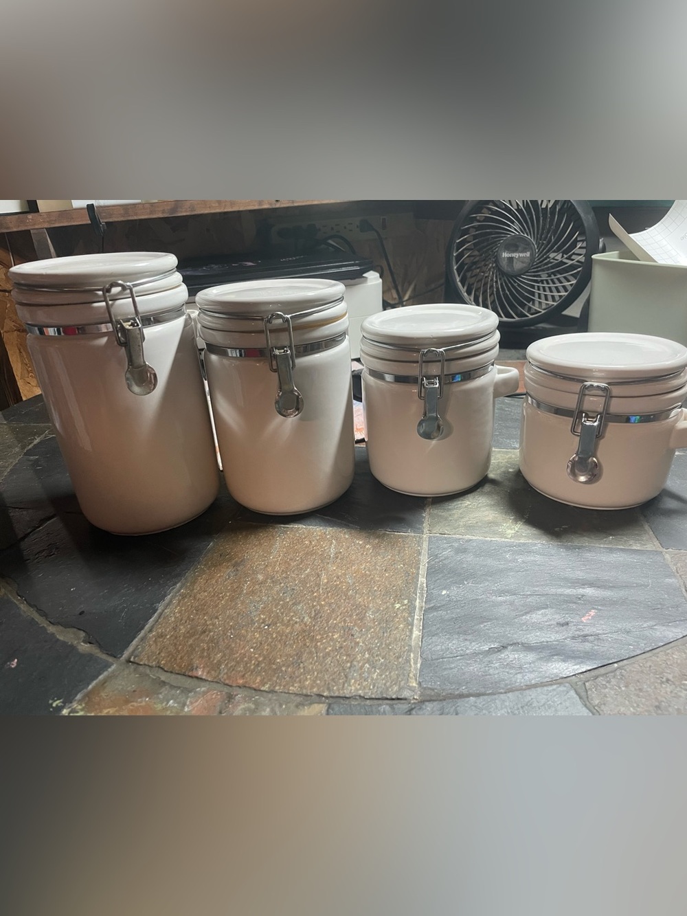 White Ceramic Airtight Storage Canister with Clamp Lid - Set of 4